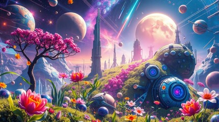 Spring abstraction in the style of sci-fi world