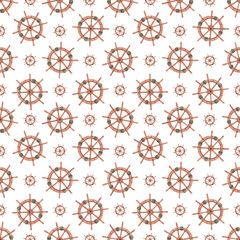 Watercolor illustration, seamless pattern with steering wheels. Simple, static, marine, beach. For fabric, textiles, clothing, poster, wallpaper, cover, print