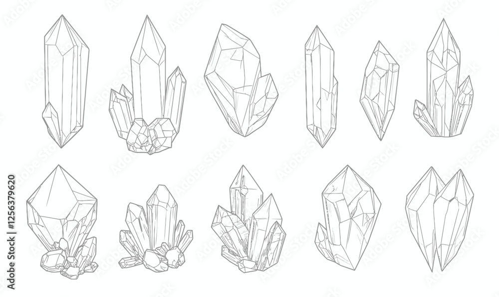 Poster minimalist vector set of geometric crystal illustrations for design elements