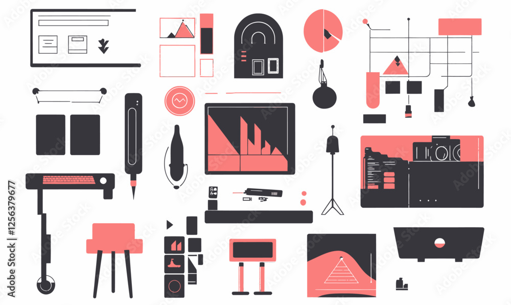 Aufkleber vector illustration of ai content creation tools and digital design elements
