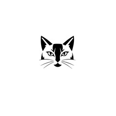 Minimalist Black and White Cat Face in Silhouette.