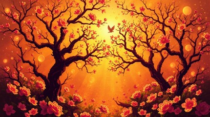 Abstract beautiful and flowering trees