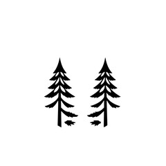 Minimalist image of two black fir trees placed inside a large white circle.