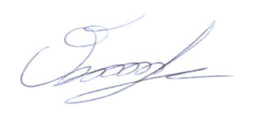Beautiful signature made with pen isolated on white, top view