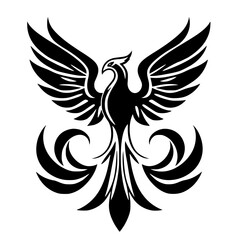 Black Phoenix Silhouette: A stylized bird of fire rising on a white background.