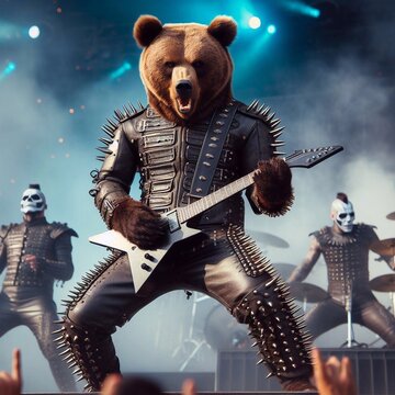 Brown Bear as a rocker, guitarist on stage. Depeche Mode