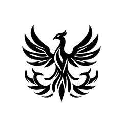 A minimalist black and white Phoenix emblem, showing the bird's wings and tail in the form of feathers.