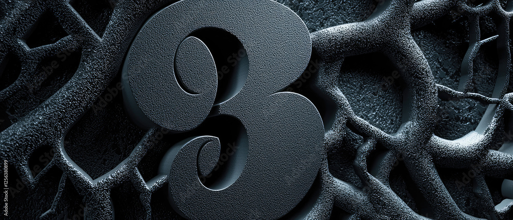 Aufkleber abstract representation of the number three surrounded by intricate dark textures and shadows