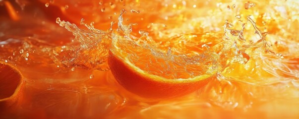 Vibrant splashing orange slice in refreshing citrus water