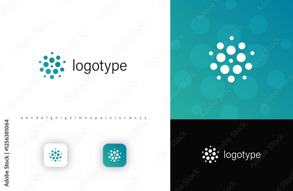 Poster abstract circular dot cluster logo, symbolizing connection, technology, and innovation. ideal for ai