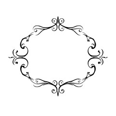 Black and white ornate oval frame with scrolling and elegant filigree designs on a white background.