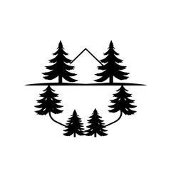 Silhouetted forest with a mountain peak.