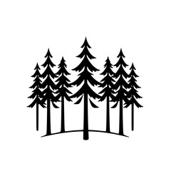 Silhouette of Coniferous Trees: A Minimalist Black and White Illustration Depicting a Forest.