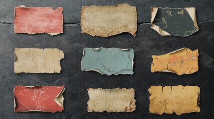 Assorted Peeled Stickers: Collection of Distressed and Ripped Labels for Creative Mockups