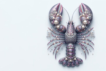 Fototapeta premium A lobster decorated with pearls and jewels. Space for text.