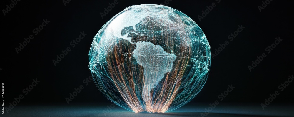 Aufkleber digital data network around a transparent earth globe