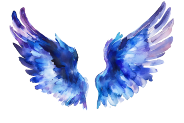 Dark blue and purple fantasy angel wings isolated on white background PNG.AI GENERATED