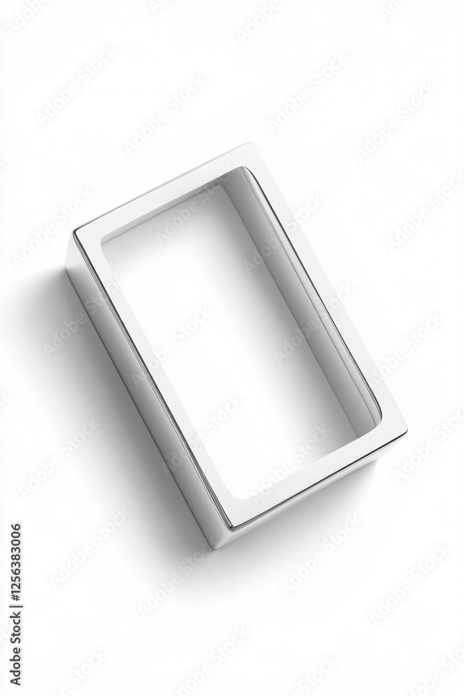 Poster minimalist tall white vertical rectangle box viewed from above in 3d perspective on a clean white ba
