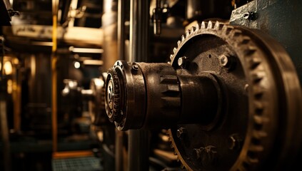 Fototapeta premium Industrial Gear Mechanism: A Close-Up of Intricate Machinery