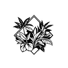 Tropical foliage arranged in a diamond-shaped outline, perfect for logos.