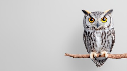 Majestic Owl Perched on a Branch Against a Neutral Background