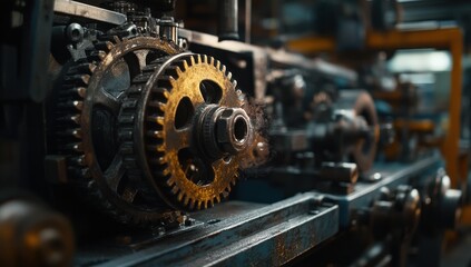 Fototapeta premium Close-up of Industrial Gears: A Symphony of Metal and Motion