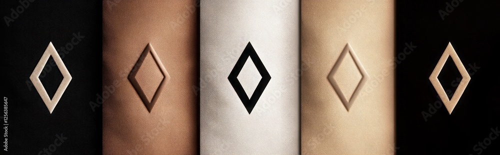 Poster a row of five different colored squares with a diamond in the middle. simple black vector diamond ic