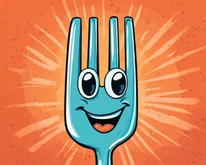 Playful Fork Illustration. Whimsical Tableware Design with a Touch of Stainless Charm