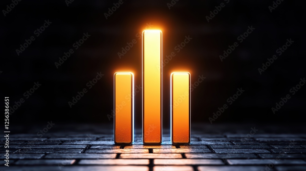 Poster glowing bar graph on dark background visualization concept
