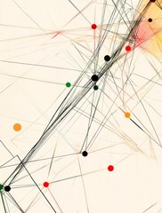 Abstract geometric lines and dots with colorful points on light background