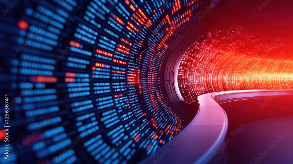 Poster digital data visualization in abstract futuristic environment
