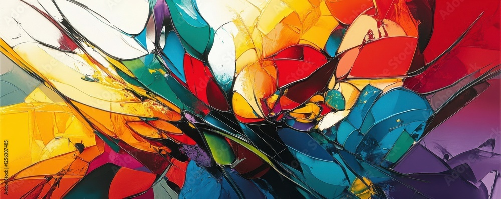 Poster vibrant abstract artwork with bold colors and dynamic shapes