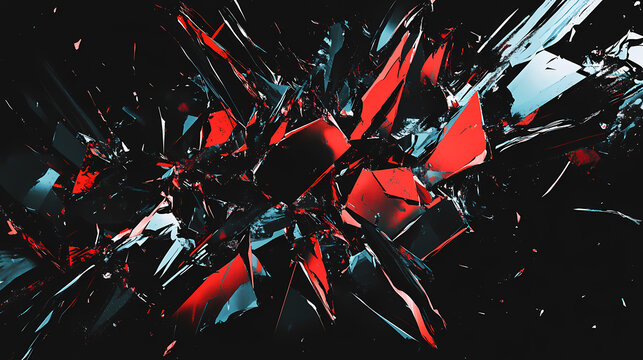 Shattered glass close-up black background hyper-realism sharp jagged edges. Shattered Realities. Illustration