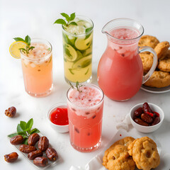 Refreshing summer drinks with dates and cookies tasty refreshing beverages on transparent background