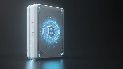 Encrypted Digital Currency Wallet: Futuristic digital currency hardware wallet showcasing advanced security features. Cryptocurrency storage with enhanced data protection.