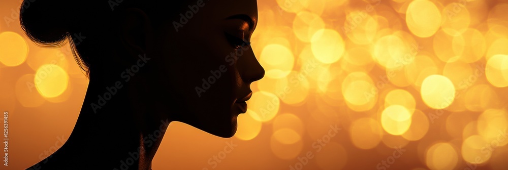 Aufkleber Silhouette of a model against a glowing sunset background with minimalist style and ample space for text. Generative AI
