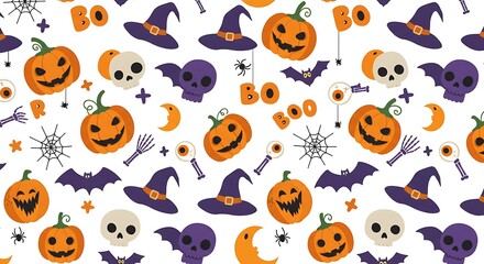 Halloween holiday cute symbol set seamless pattern