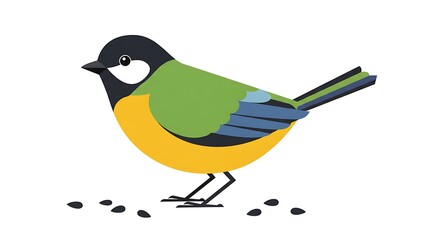 Obraz premium Great tit bird cute cartoon flat color vector icon