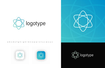 Minimalist atom logo, symbolizing scientific research, innovation, and technology. Perfect for laboratories, AI, biotech, education, quantum computing, and energy industries. Vector logo concept