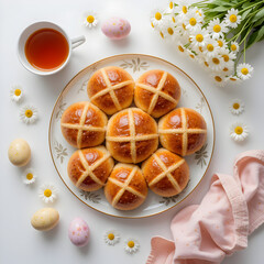 Delicious golden brown hot cross buns easter bread sweet treat tea egg top on transparent background