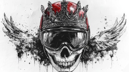 A graphic design featuring a skull with a crown and wings, emphasizing rebellion.