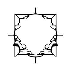 Black and white ornate square frame with a rounded inner shape and minimalist details, creating a refined aesthetic.