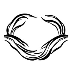 Black and White Floral Arrangement Design with Stylized Curved Lines on White Background