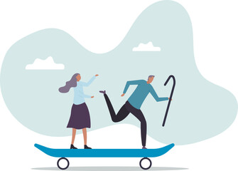 Happy retirement, active senior enjoy life after retire or health care and insurance for elderly aging society.business concept.flat character.