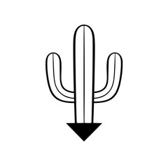 Obraz premium Minimalist Cactus Illustration with Arrow, featuring a black outline on a white background, centered.