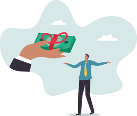 Paying extra bonus money to employee, special gift more salary or premium payment for high performance worker.business concept.flat character.