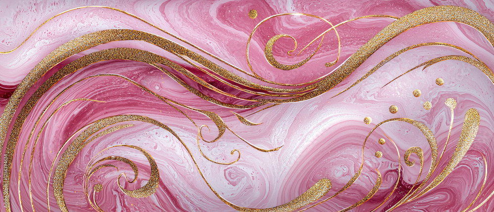 Aufkleber elegant pink and gold abstract swirl design with flowing patterns and soft textures