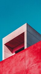 Modern architectural design with vibrant colors highlighting unique structure against blue sky