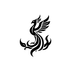 Resilient Phoenix Rising: A Symbol of Rebirth, illustrated on White, with the contrast of black and white creating a clean, striking design.
