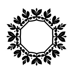 Black Floral Pattern on White Background: A symmetrical and stylized black floral frame.